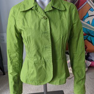 Womens Ann Taylor Jacket Blazer Green Yellow Sz 2 Two Nice Cotton